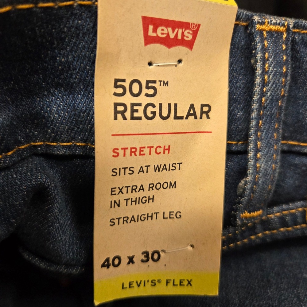 Levi's 505 Regular Fit Jeans 40x30 Blue Flex Stretch Straight Leg Denim - Picture 2 of 8